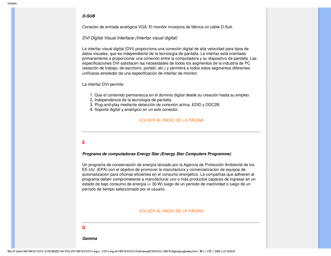 Philips HW9190T user manual DVI Digital Visual Interface Interfaz visual digital 