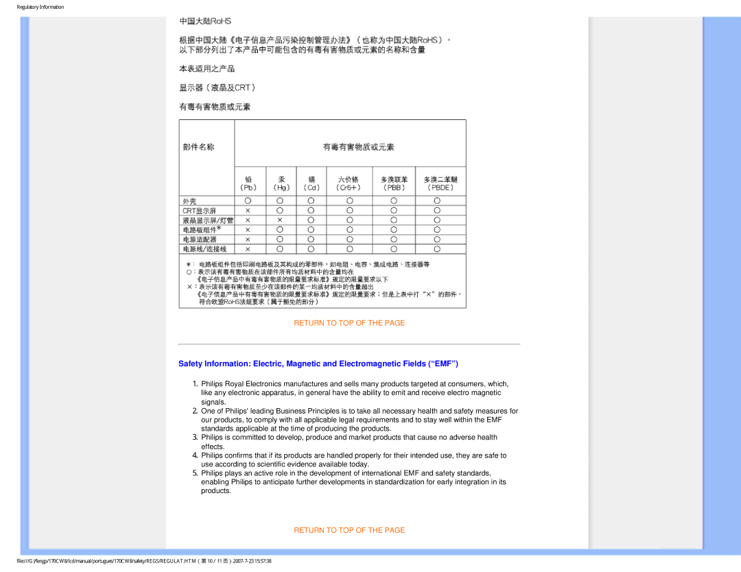 Philips 170CW8, HWC8170T user manual Return to TOP 