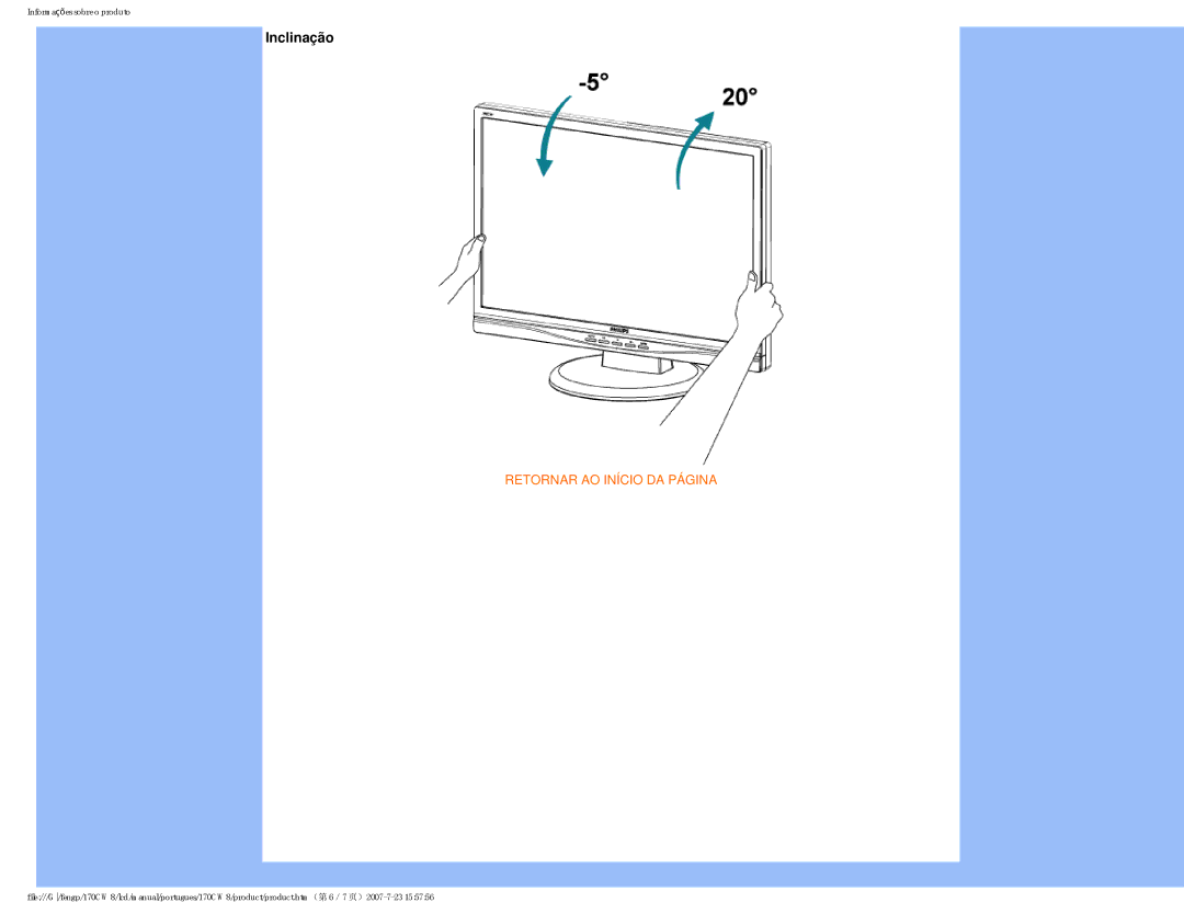 Philips 170CW8, HWC8170T user manual Inclinação 