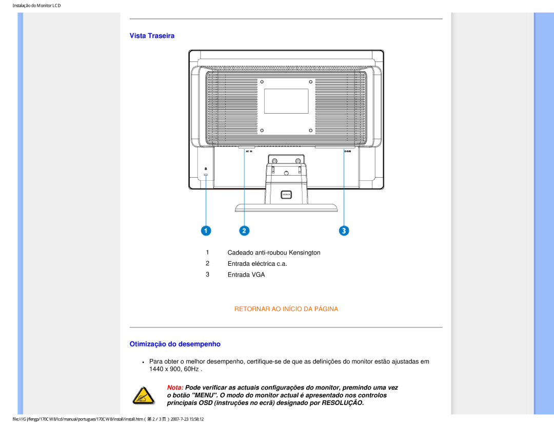 Philips HWC8170T, 170CW8 user manual Vista Traseira, Otimização do desempenho 