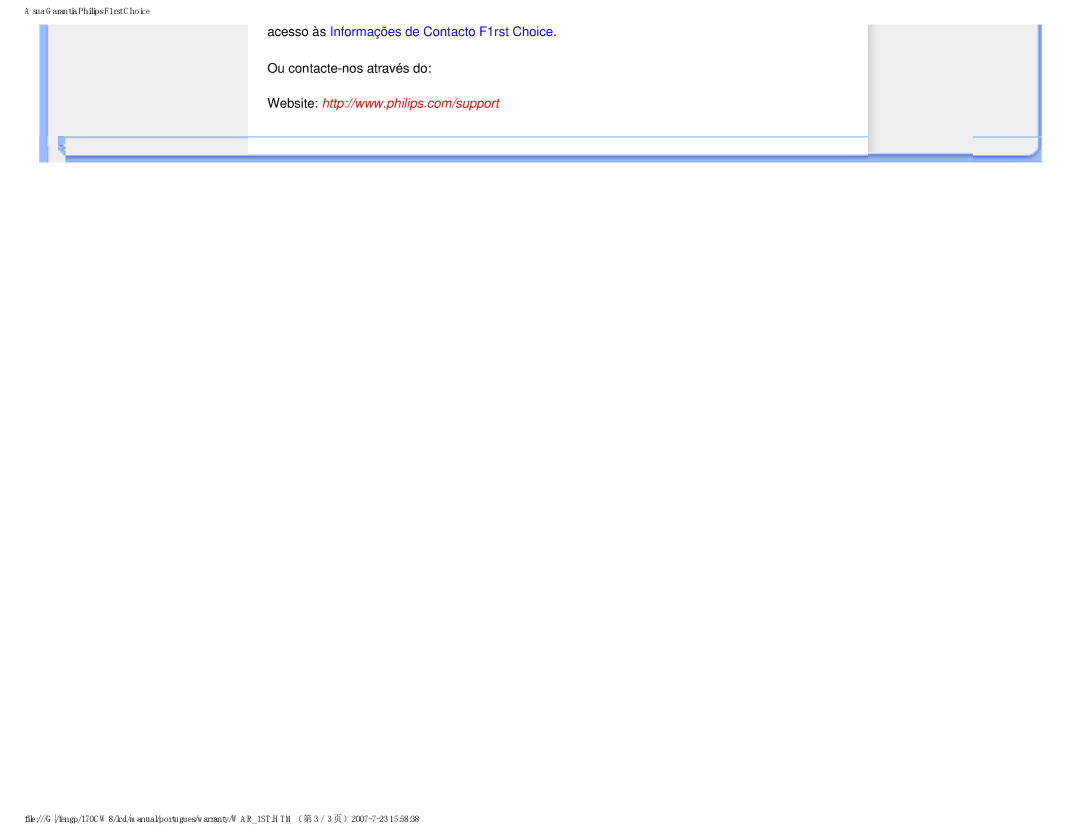 Philips HWC8170T, 170CW8 user manual Acesso às Informações de Contacto F1rst Choice 