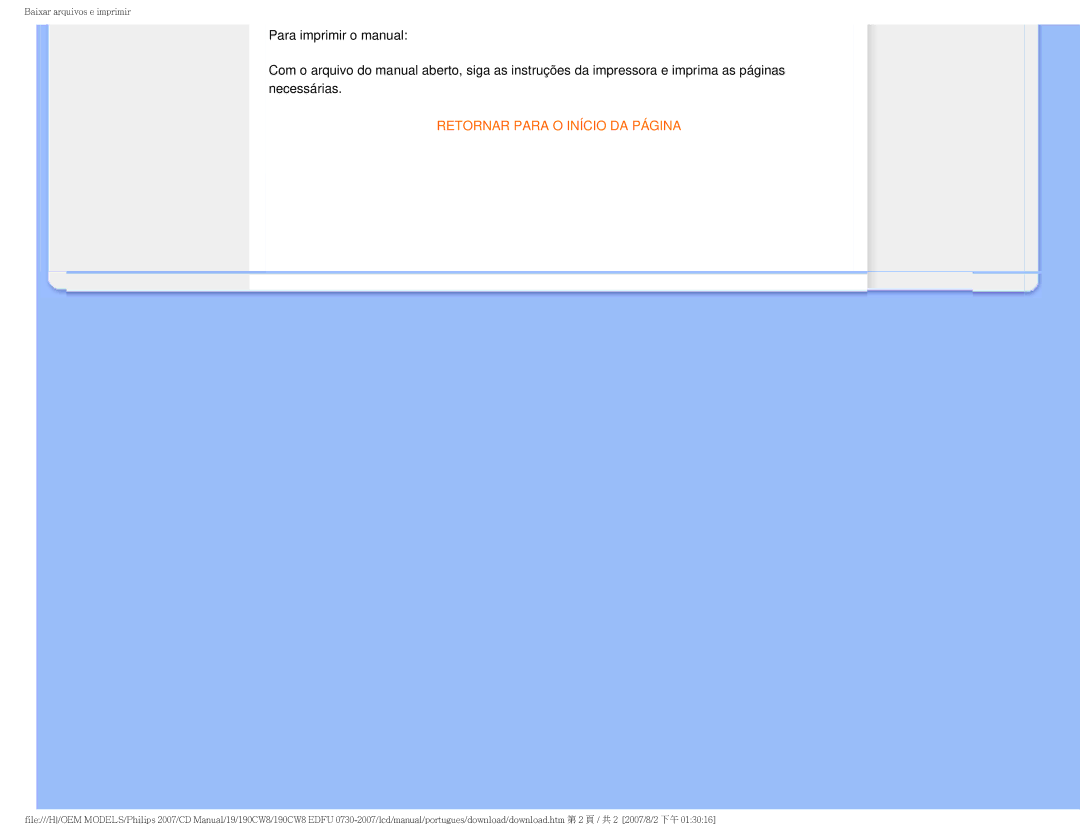 Philips 190CW8, HWC8190T user manual Retornar Para O Início DA Página 