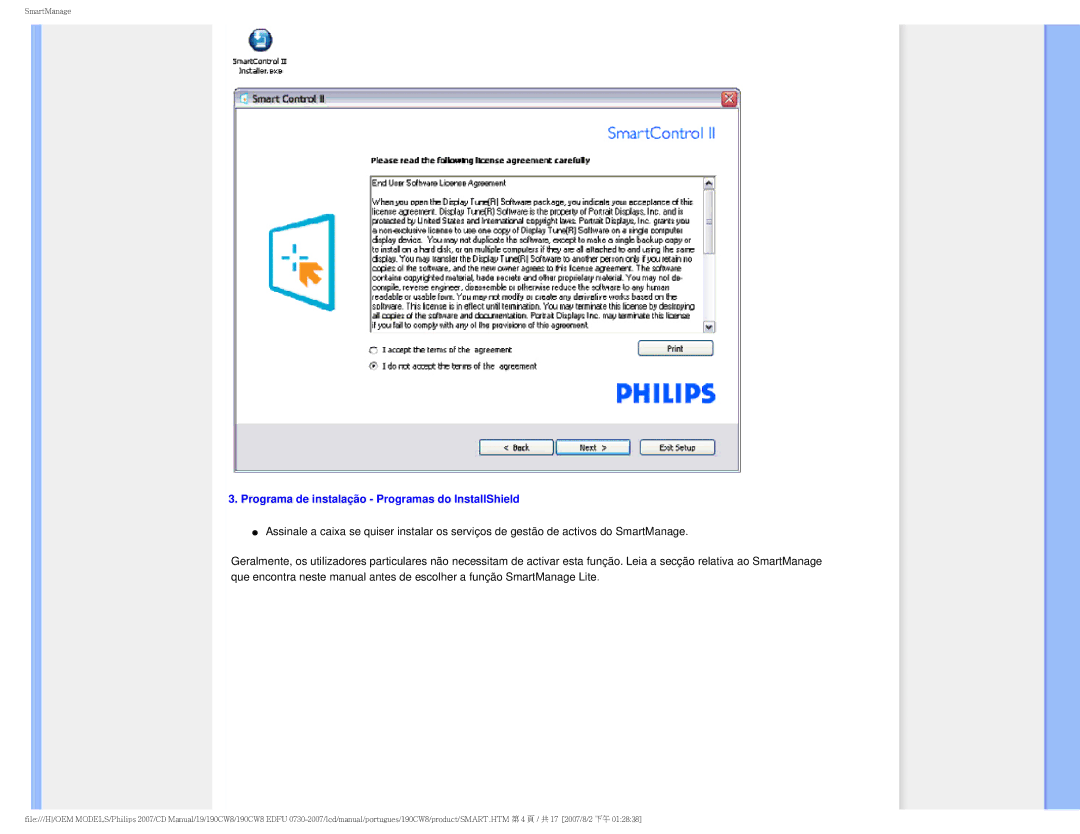 Philips HWC8190T, 190CW8 user manual Programa de instalação Programas do InstallShield 