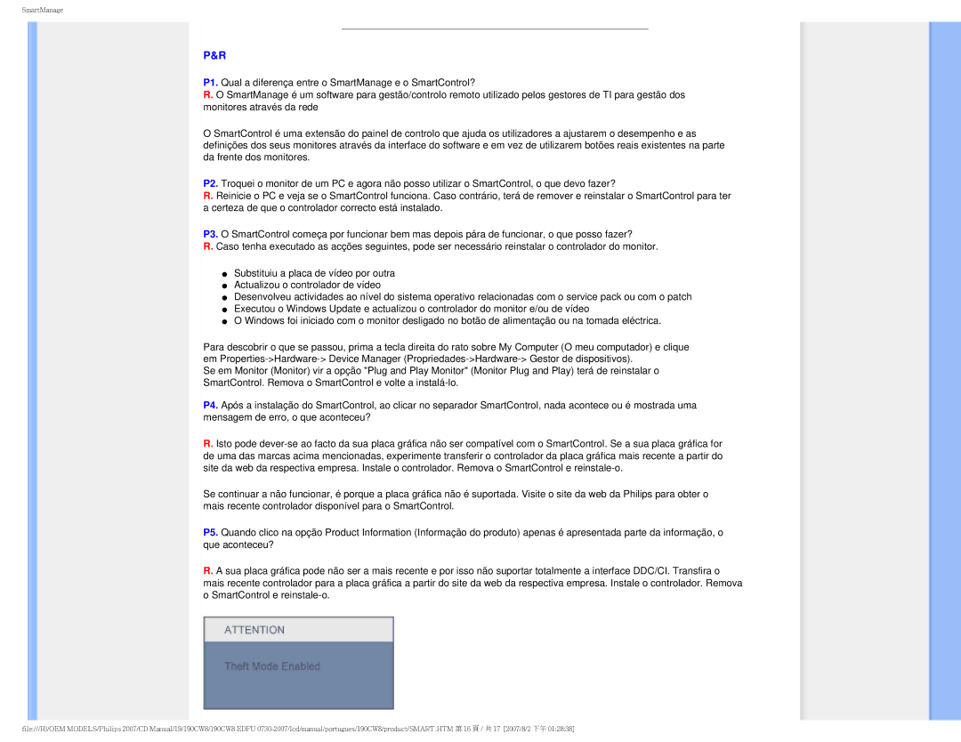 Philips HWC8190T, 190CW8 user manual SmartManage 