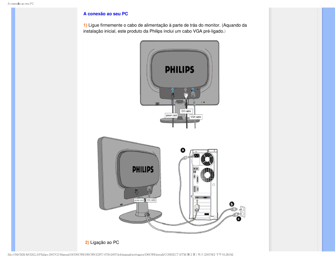 Philips HWC8190T, 190CW8 user manual Conexão ao seu PC 