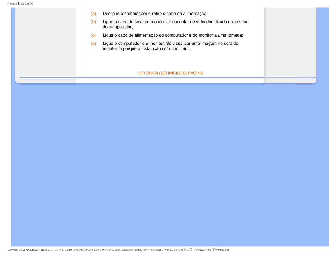 Philips 190CW8, HWC8190T user manual Retornar AO Início DA Página 