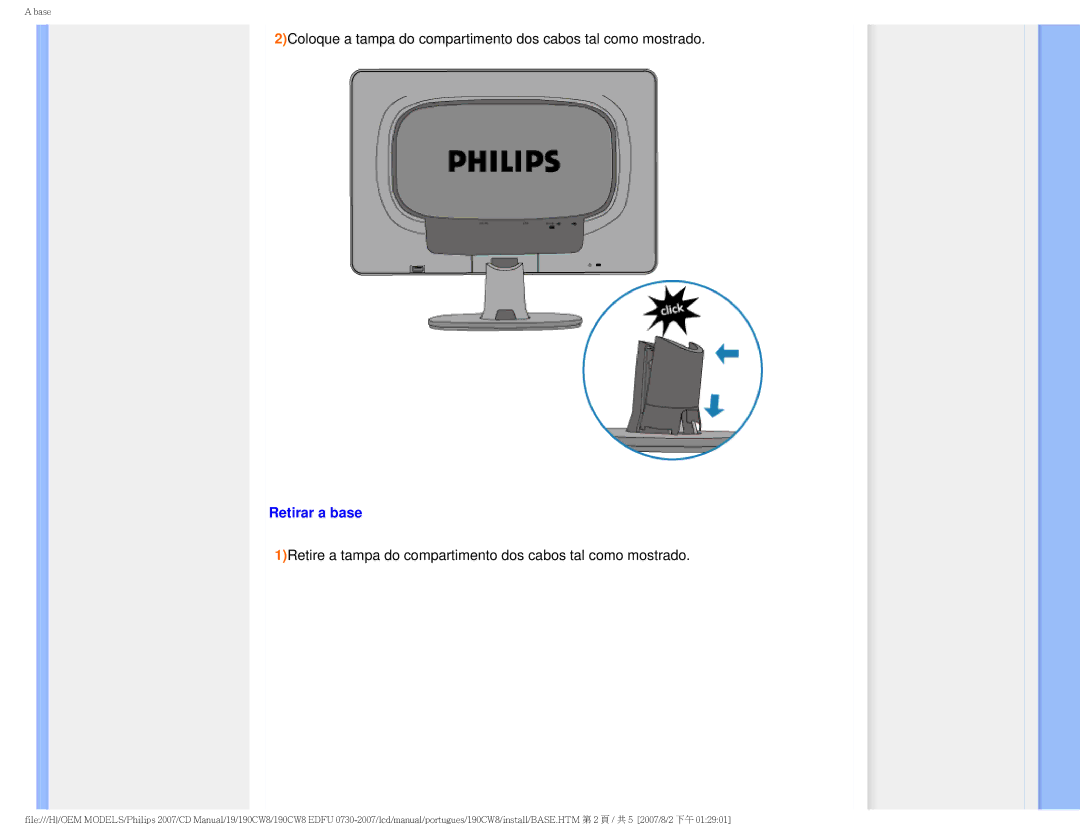 Philips 190CW8, HWC8190T user manual Retirar a base 