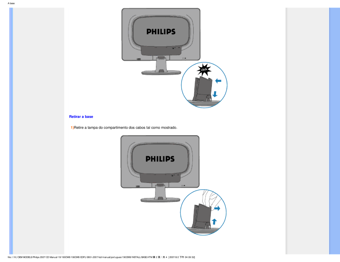 Philips HWC8190T, 190CW8 user manual Retirar a base 