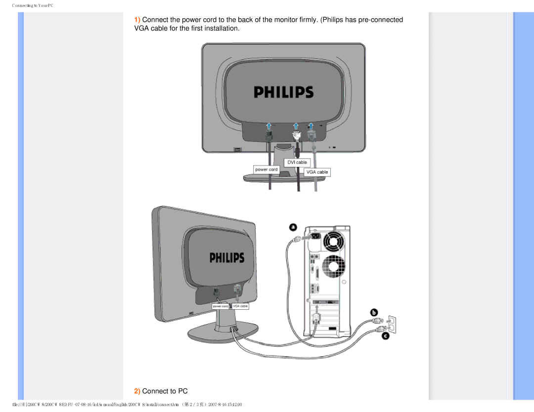 Philips 200CW8, HWC8200T user manual Connecting to Your PC 