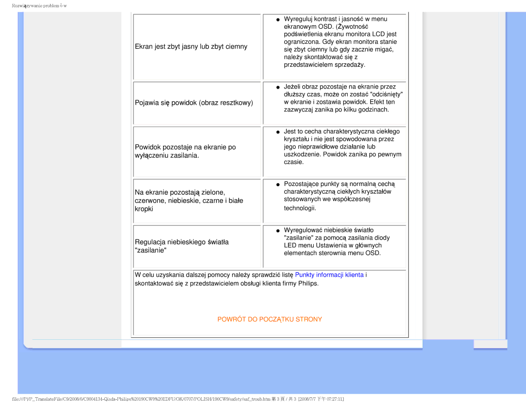 Philips HWC9190I user manual Powrót do Początku Strony 