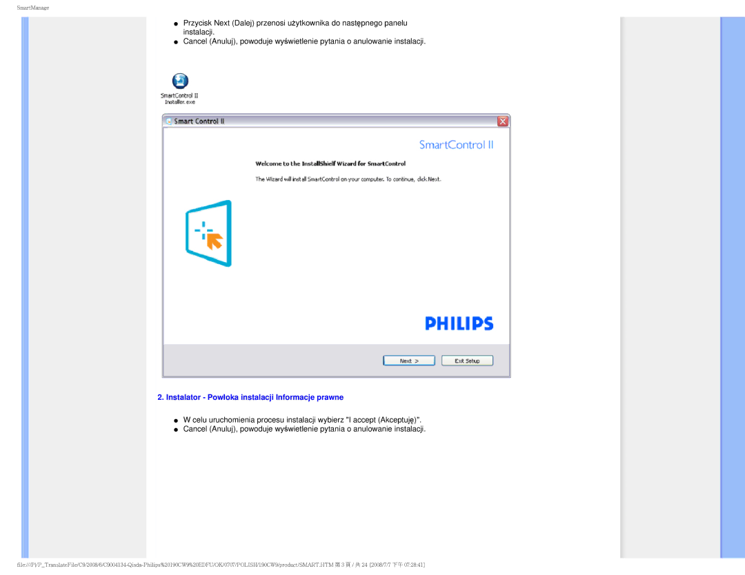 Philips HWC9190I user manual Instalator Powłoka instalacji Informacje prawne 