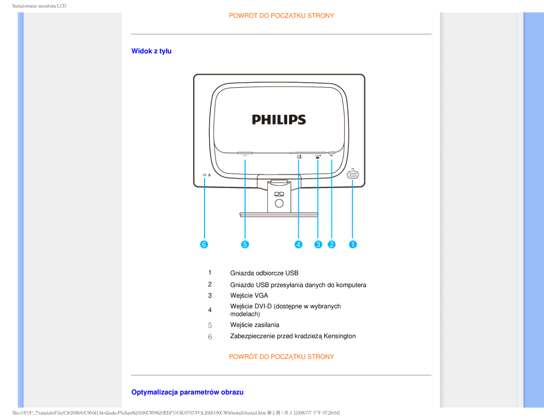 Philips HWC9190I user manual Widok z tyłu 