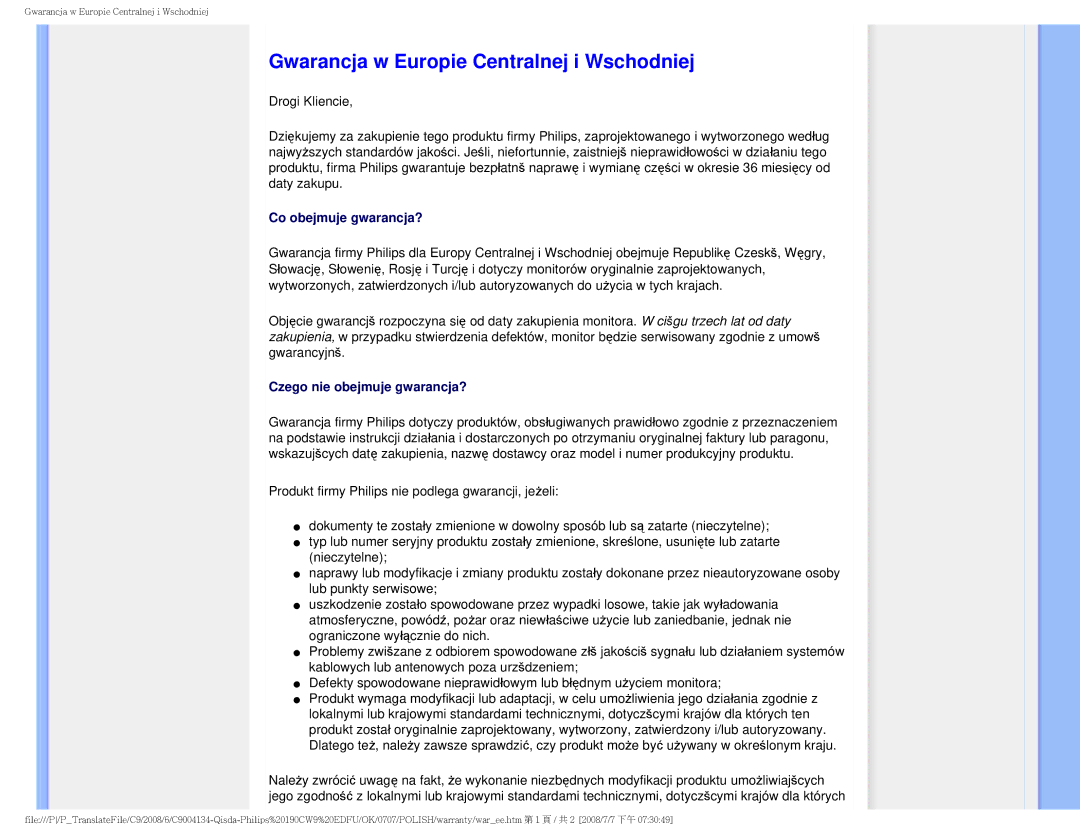 Philips HWC9190I user manual Gwarancja w Europie Centralnej i Wschodniej, Co obejmuje gwarancja? 