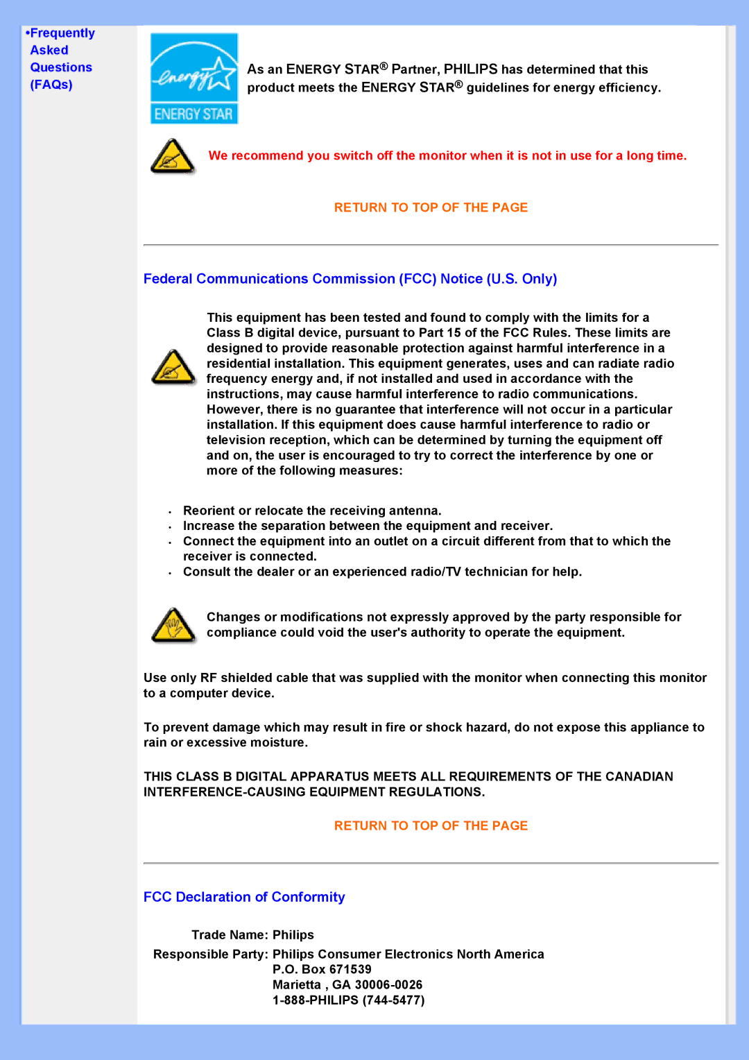 Philips HWS8200Q user manual Federal Communications Commission FCC Notice U.S. Only, FCC Declaration of Conformity 