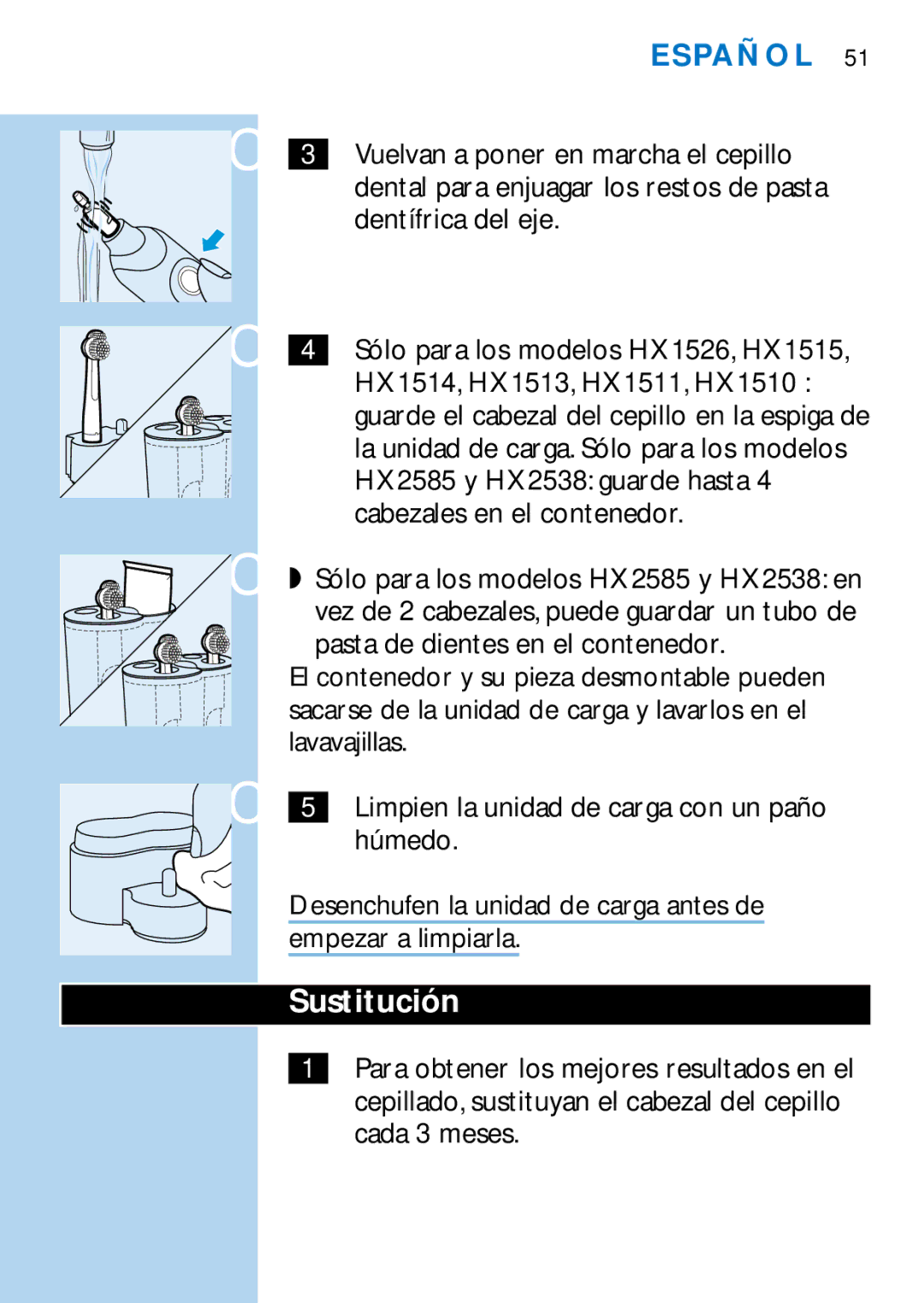 Philips HX2538, HX1511, HX1510, HX1515, HX2585, HX1513, HX1526, HX1514 manual Sustitución 