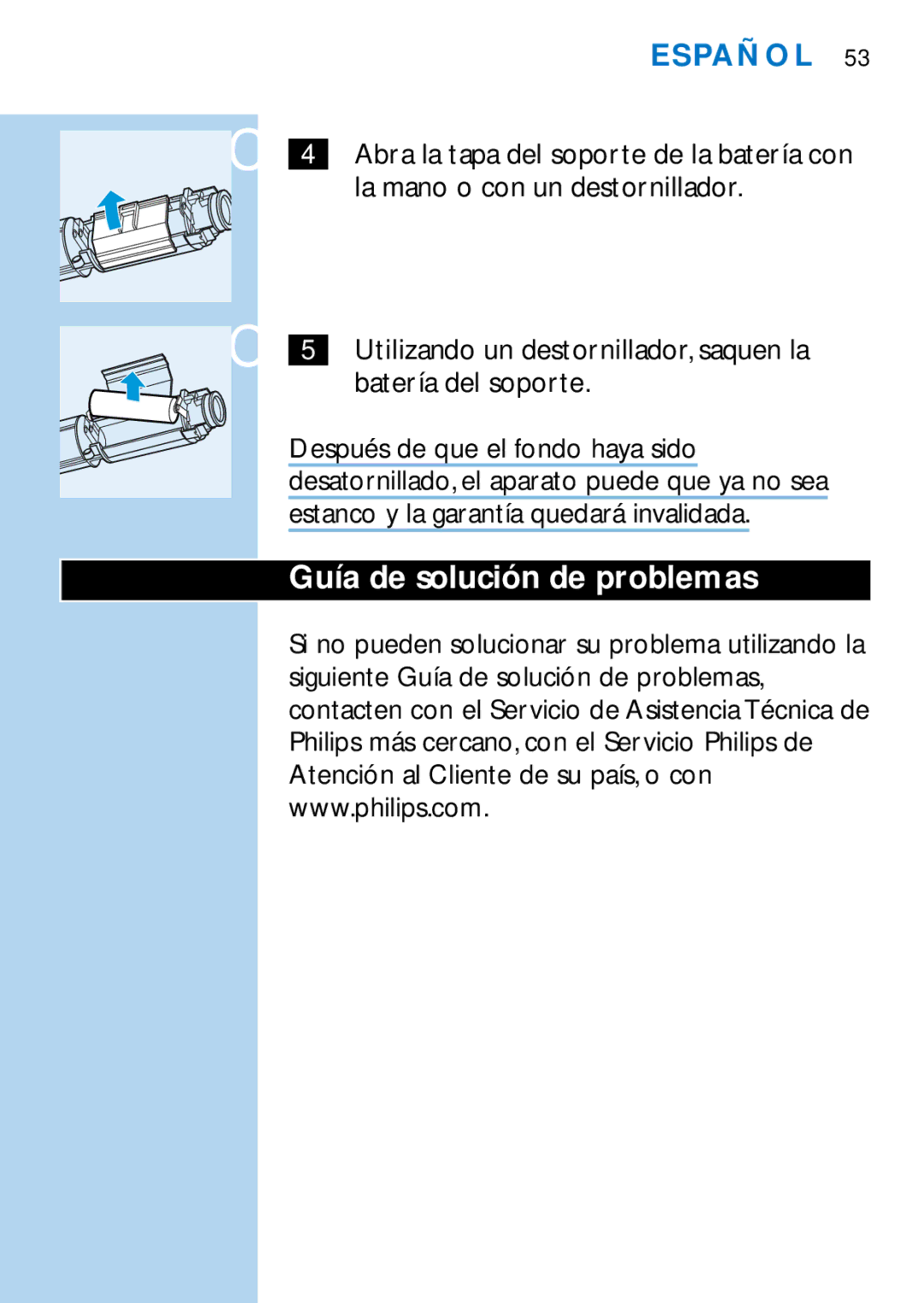 Philips HX1513, HX1511, HX1510, HX1515, HX2538, HX2585, HX1526, HX1514 manual Guía de solución de problemas 