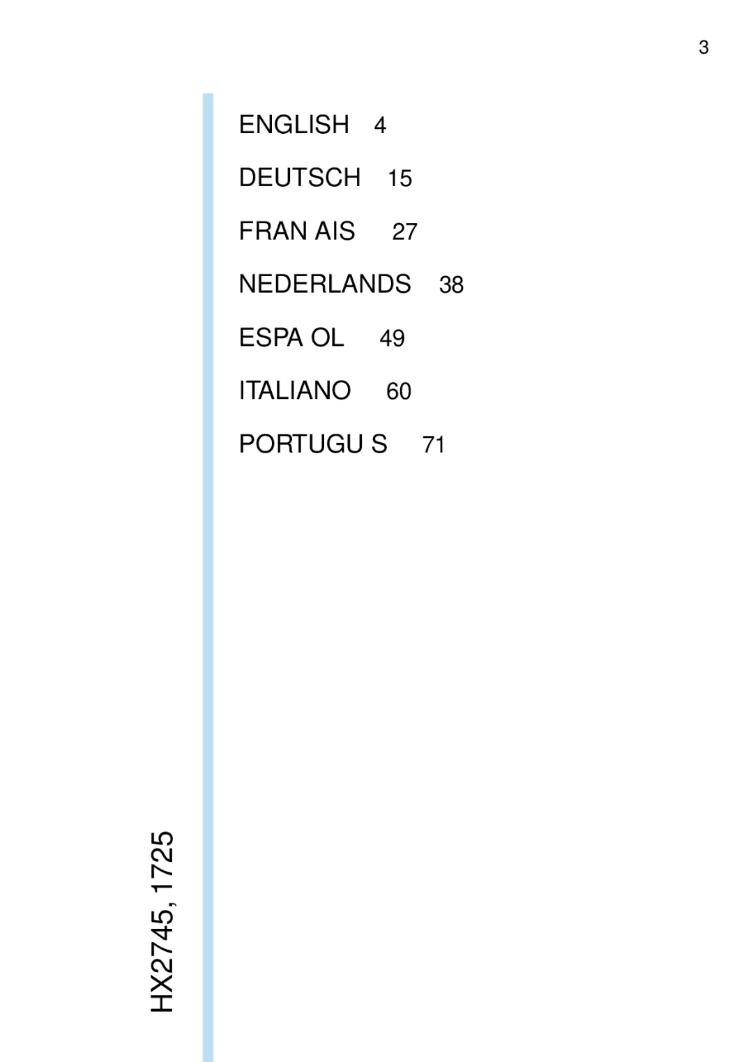 Philips HX1725 manual HX2745 