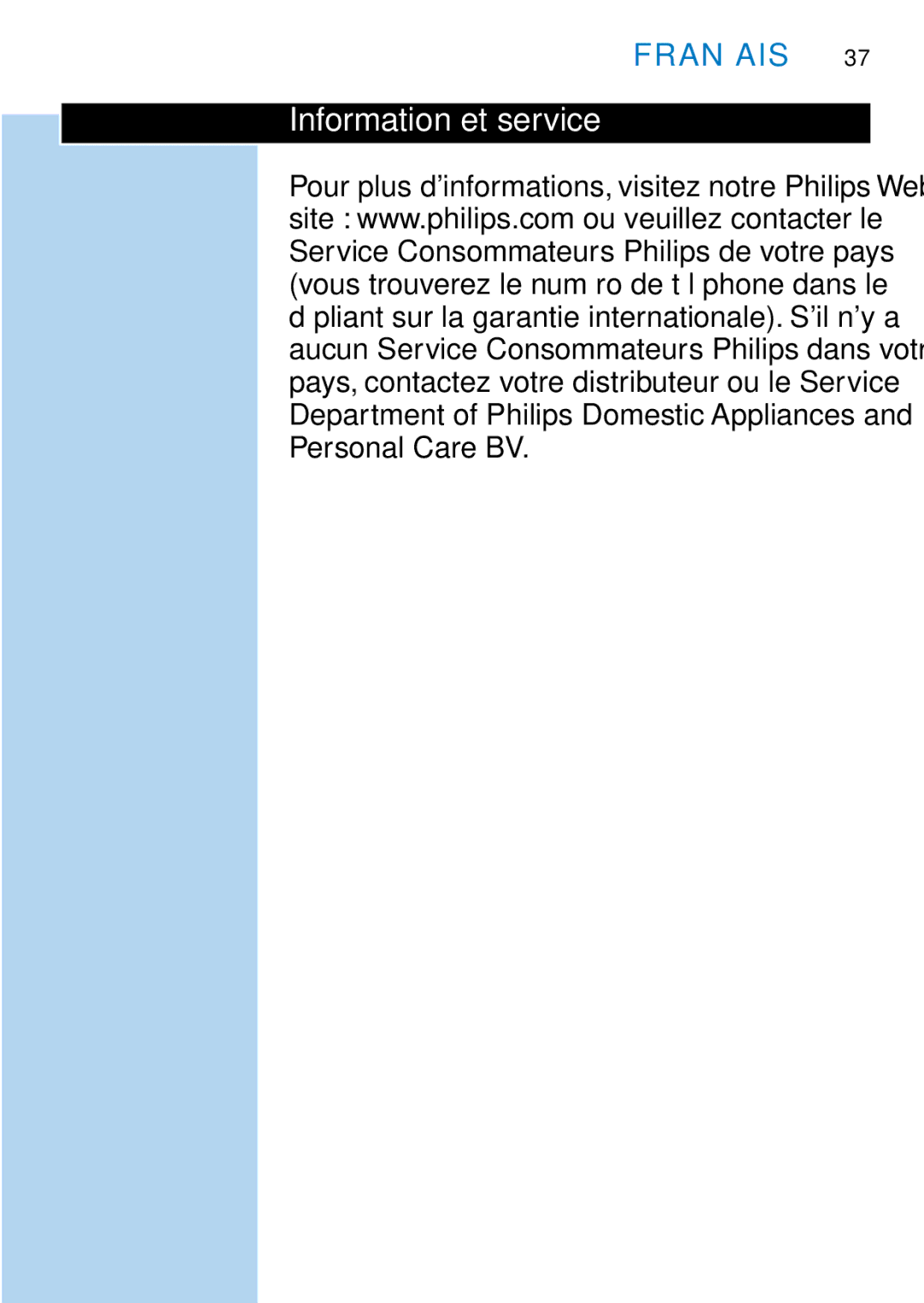 Philips HX1725, HX2745 manual Information et service 