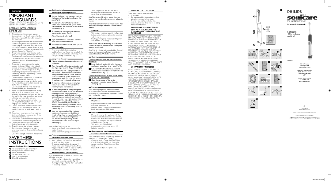 Philips HX6410 user manual Your Sonicare Fig, Getting started Installing or replacing batteries, Attaching the brush head 