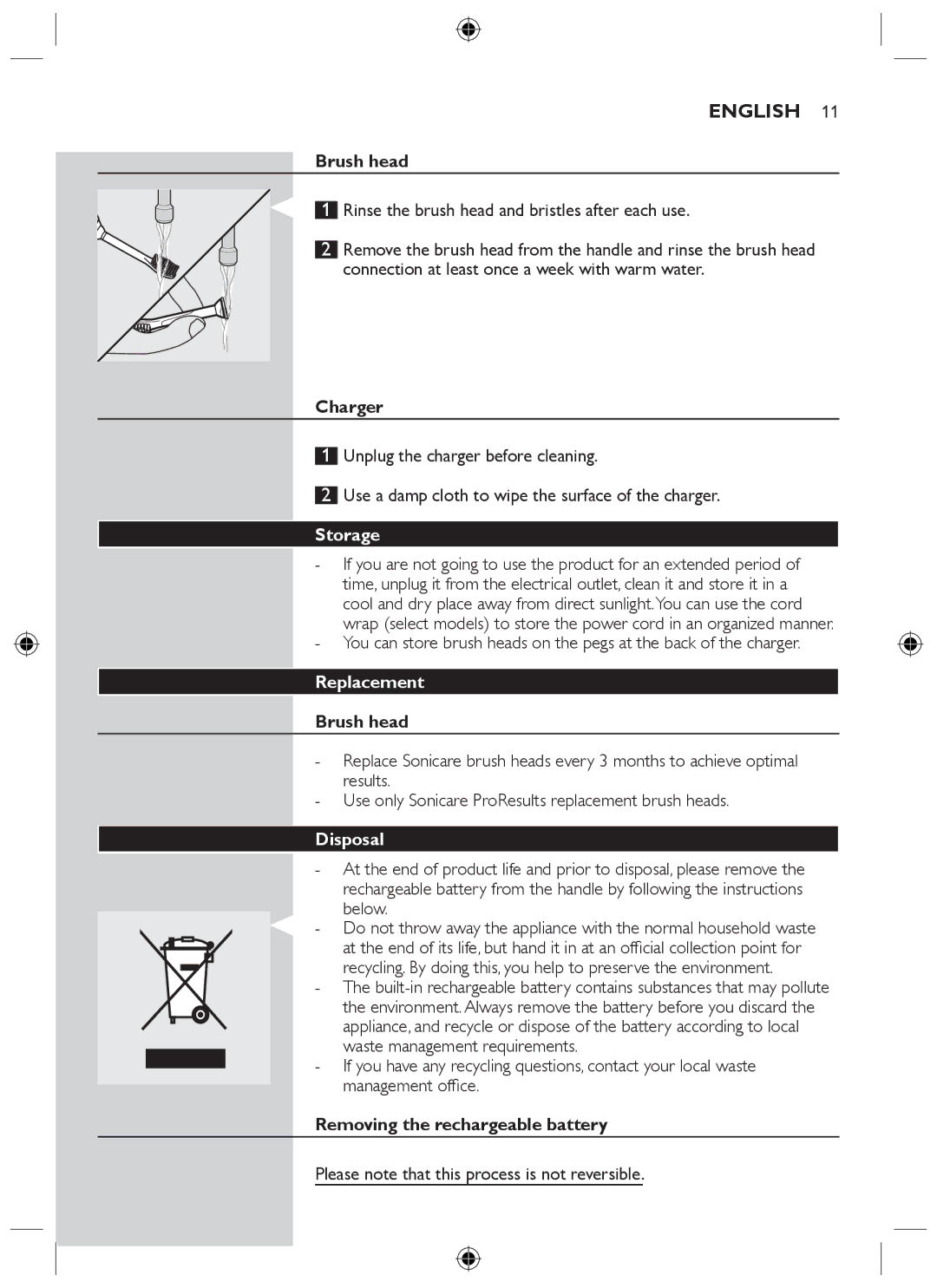 Philips HX6710 manual Storage, Replacement, Disposal 