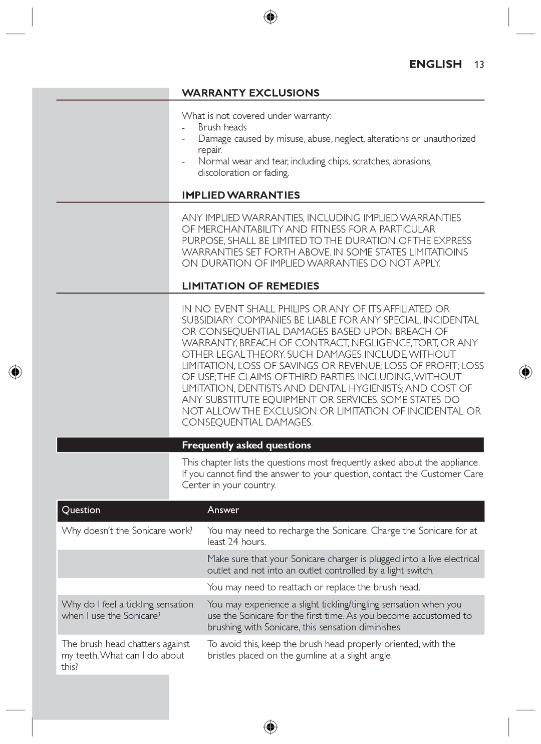 Philips HX6710 manual Warranty Exclusions, Frequently asked questions 