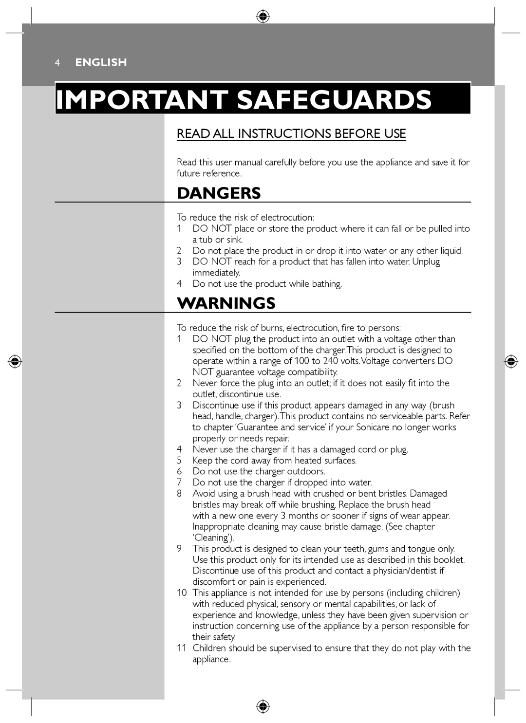 Philips HX6710 manual Important Safeguards 