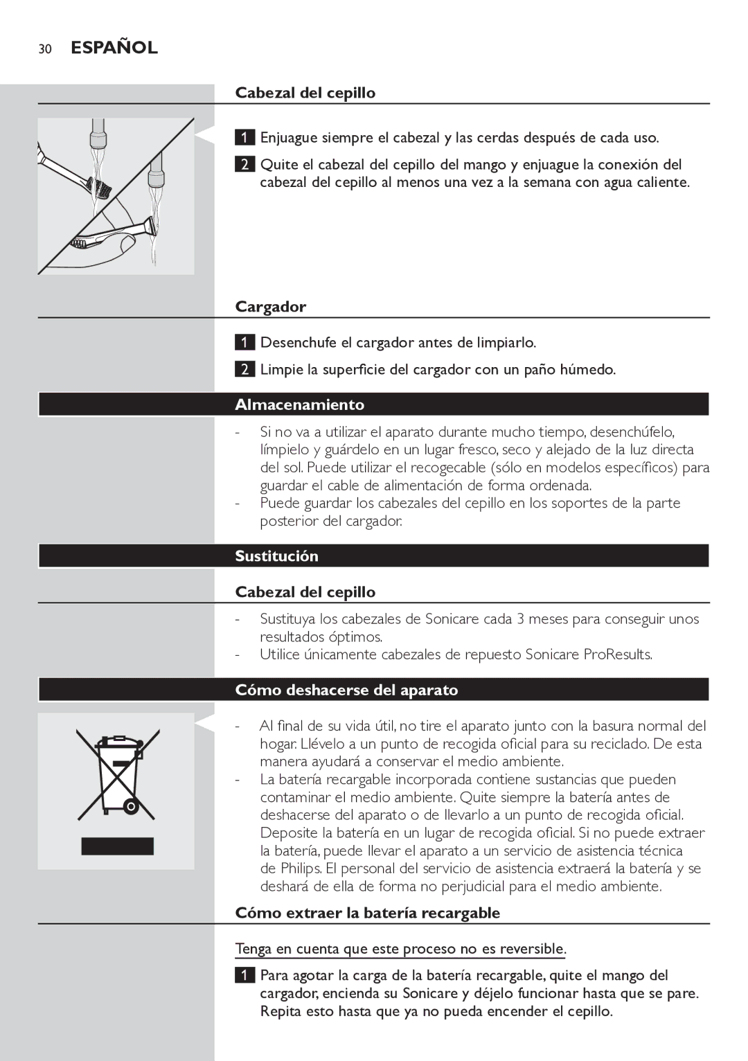 Philips HX6711 manual Almacenamiento, Sustitución, Cómo deshacerse del aparato 