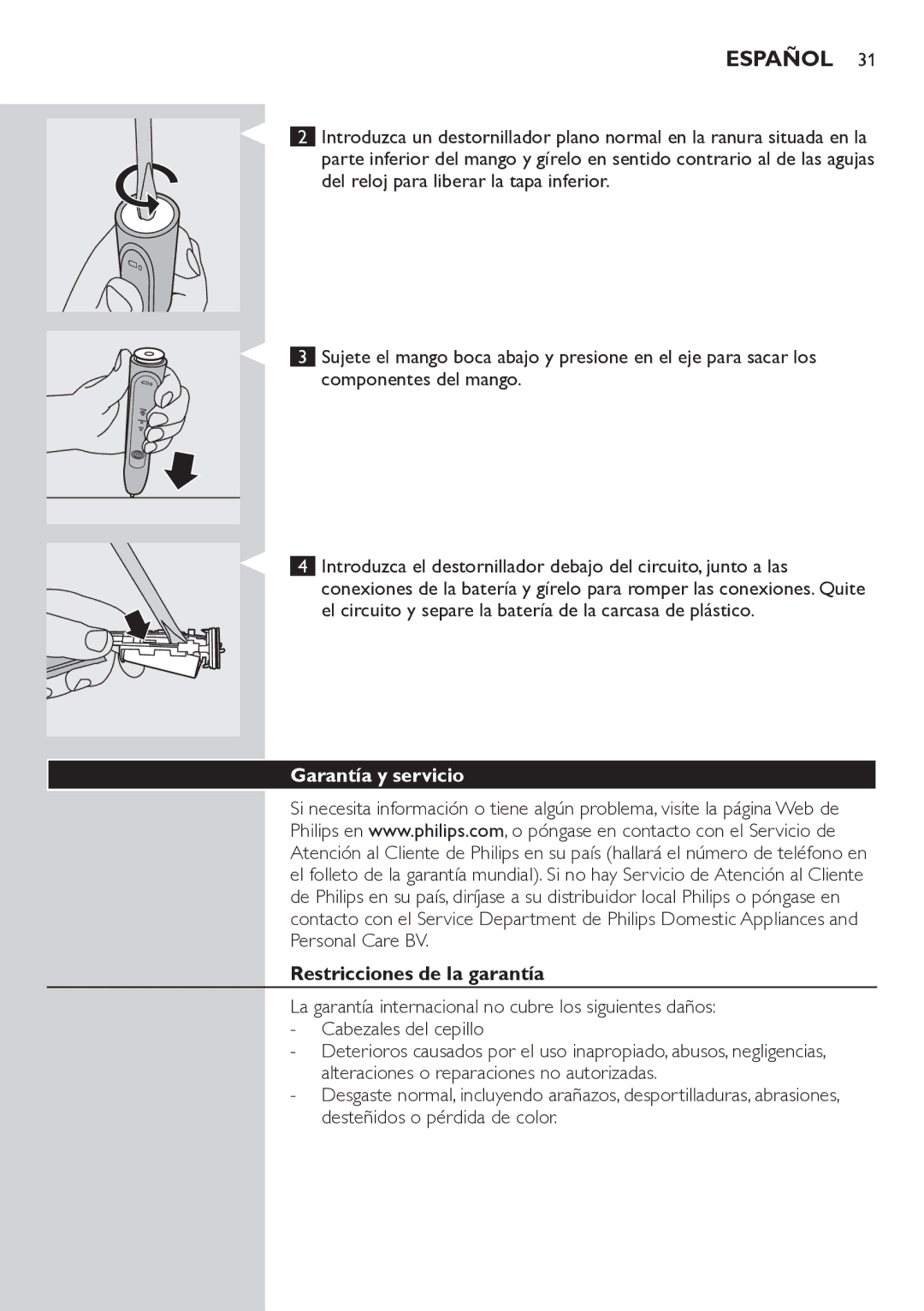 Philips HX6711 manual Garantía y servicio, Restricciones de la garantía 