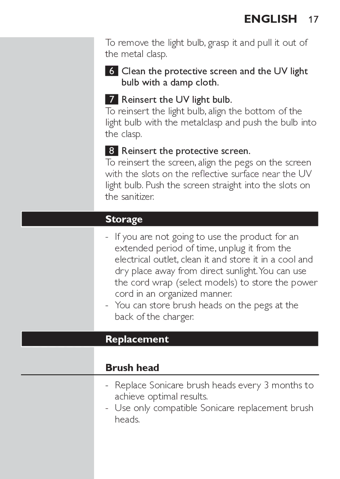 Philips HX6733 manual Storage, Replacement 