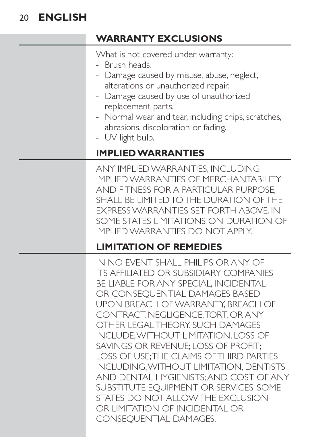 Philips HX6733 manual Warranty Exclusions 