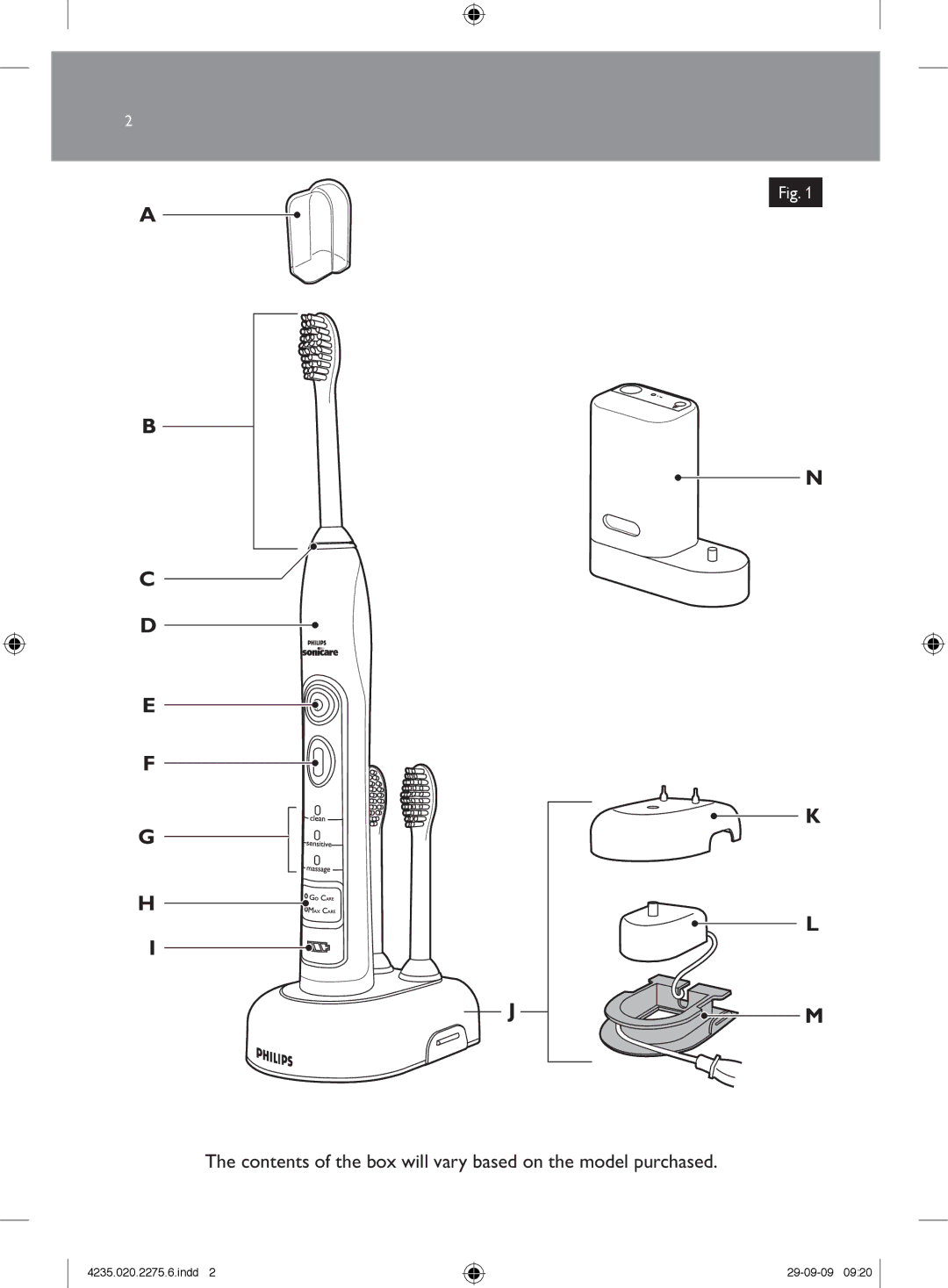 Philips HX6910 manual Contents of the box will vary based on the model purchased 