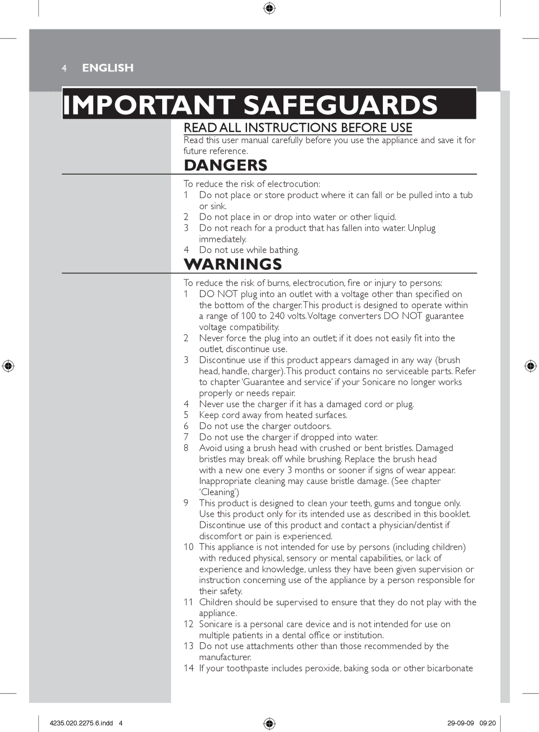 Philips HX6910 manual Important Safeguards 