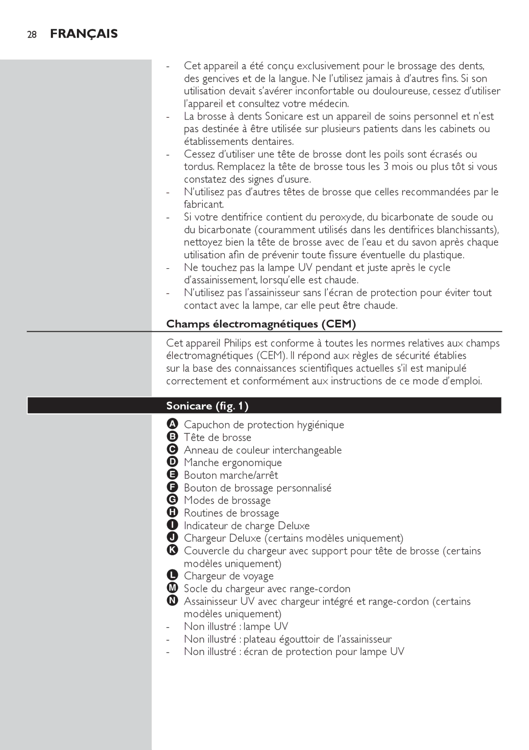 Philips HX6942, HX6933, HX6982, HX6911 manual Champs électromagnétiques CEM, Sonicare fig 