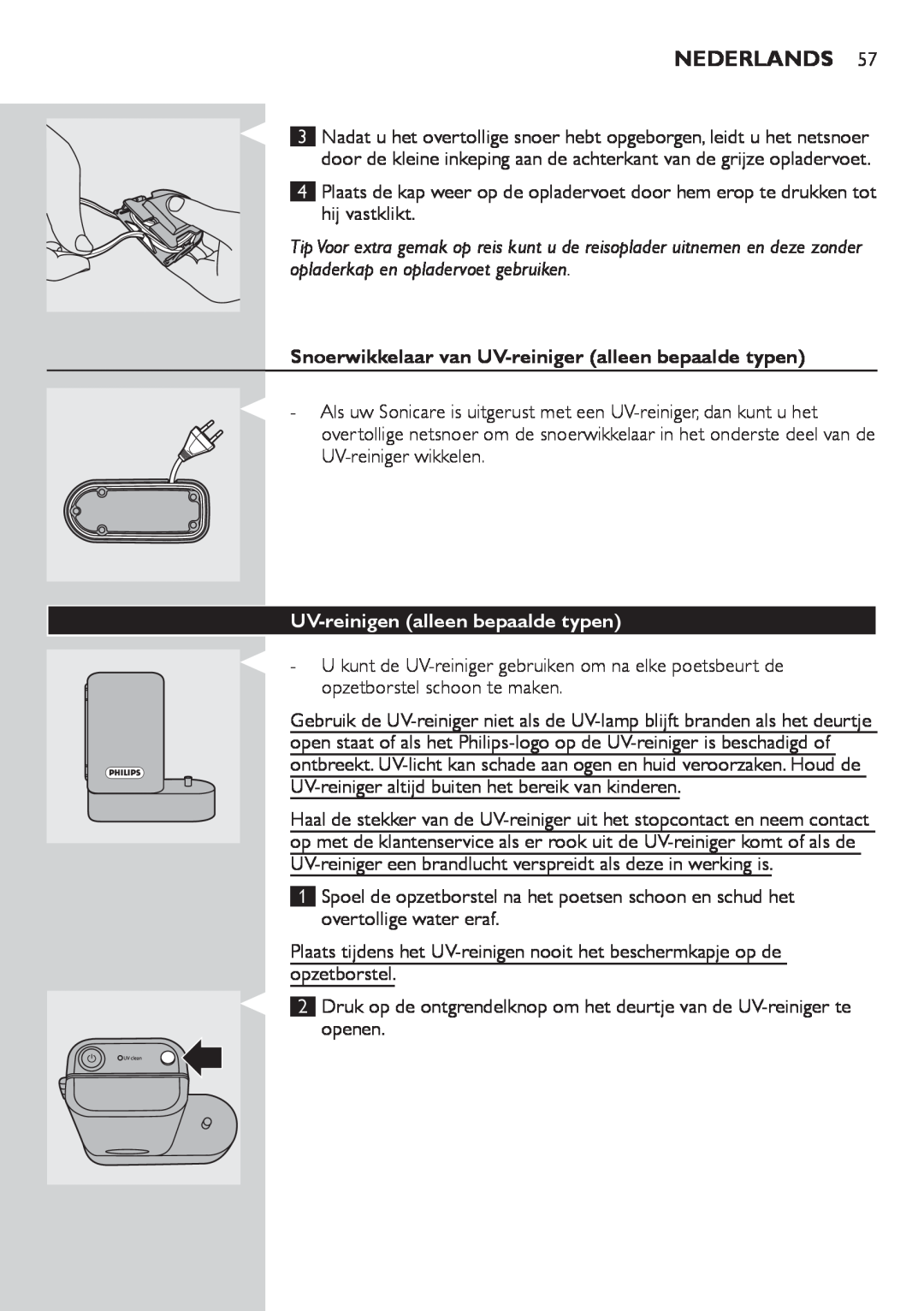 Philips HX6933, HX6942 Snoerwikkelaar van UV-reiniger alleen bepaalde typen, UV-reinigen alleen bepaalde typen, Nederlands 