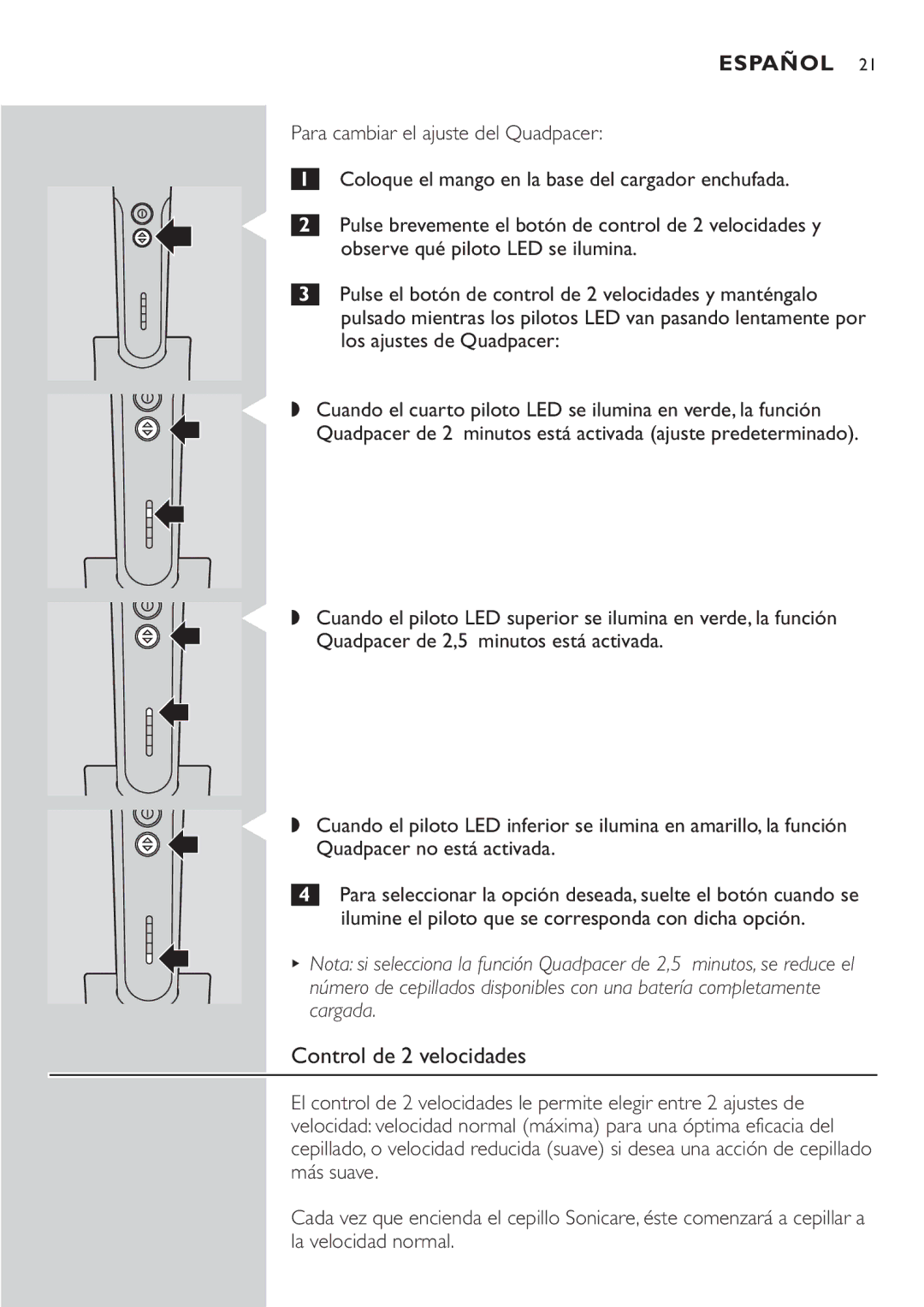 Philips HX7551 manual Control de 2 velocidades 