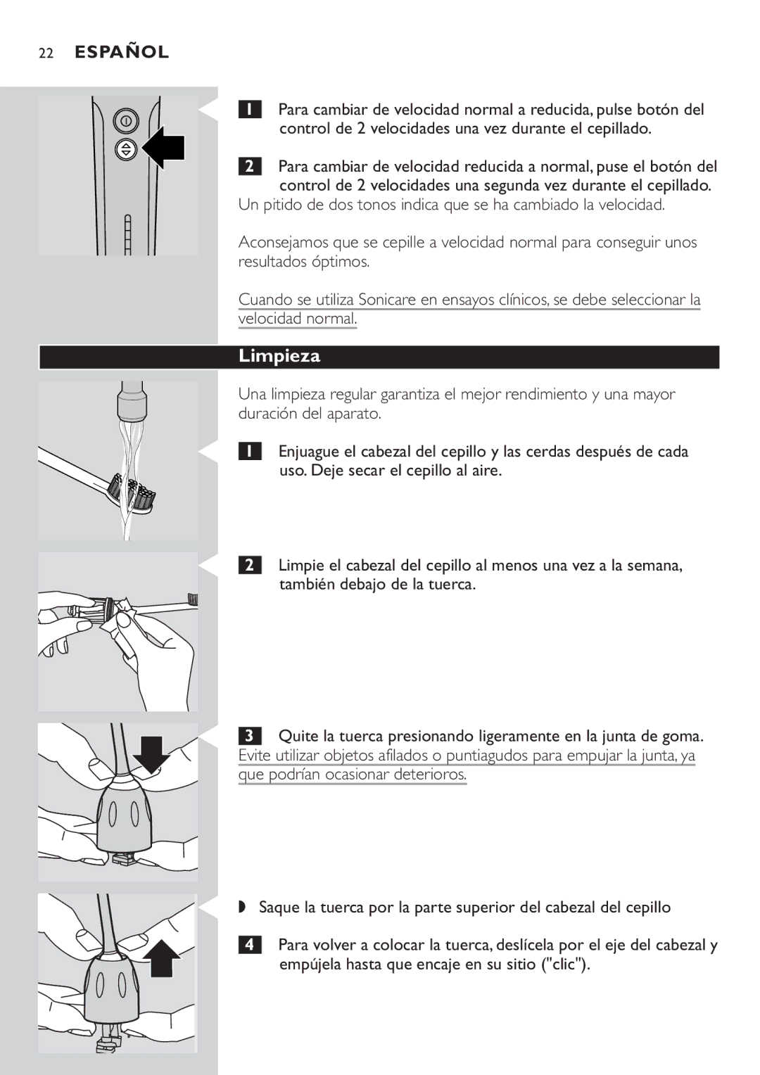 Philips HX7551 manual Limpieza 