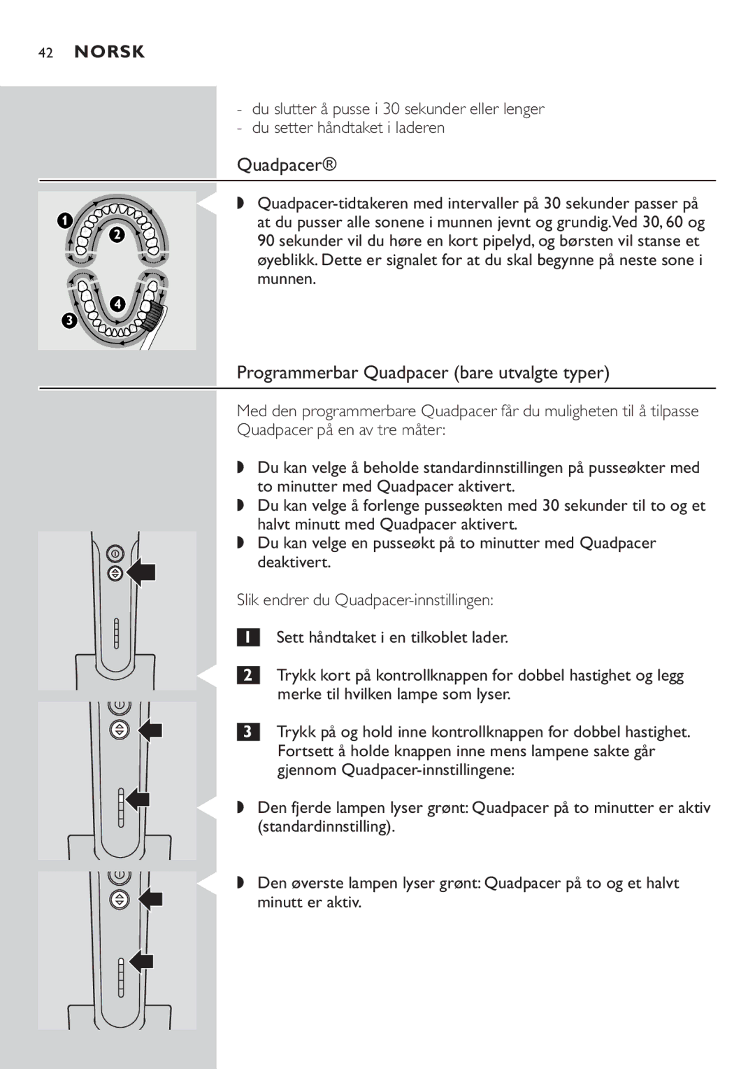 Philips HX7551 manual Programmerbar Quadpacer bare utvalgte typer 