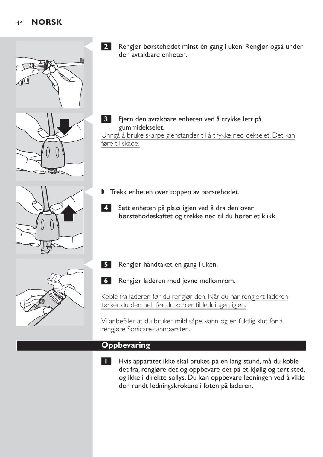 Philips HX7551 manual Oppbevaring 