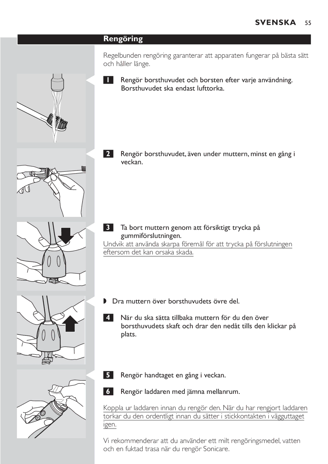 Philips HX7551 manual Rengöring 