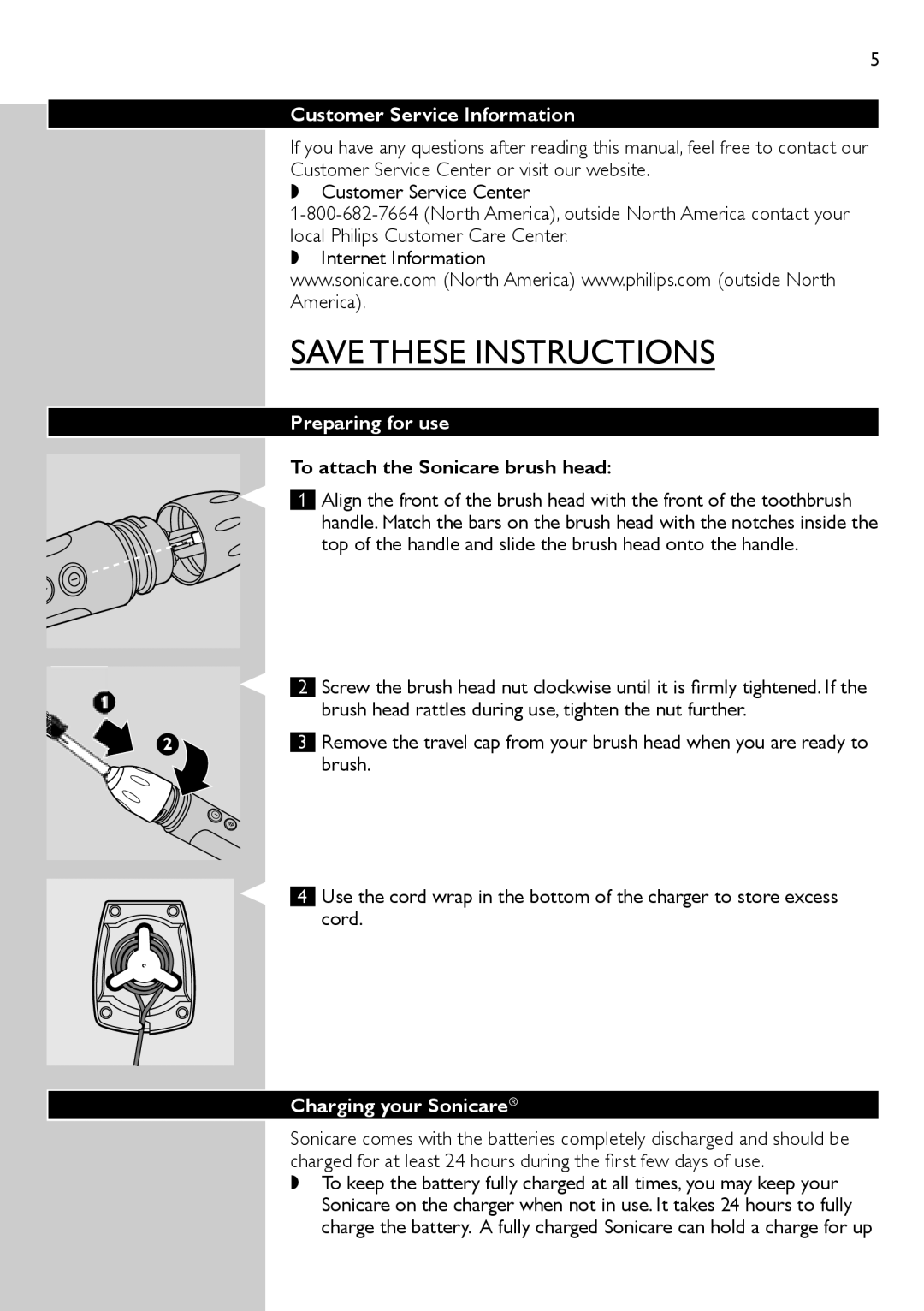 Philips HX9882/33, HX9500 manual Customer Service Information, Preparing for use, To attach the Sonicare brush head 