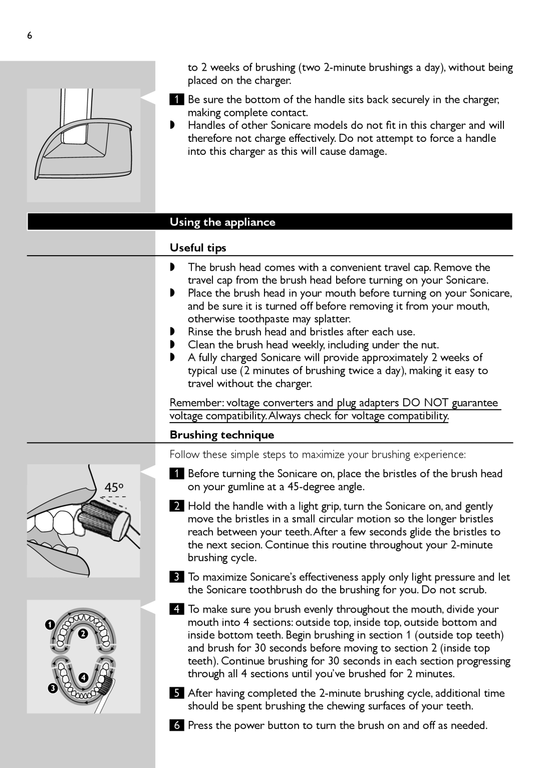 Philips HX9500, HX9882/33 manual Using the appliance, Useful tips, Brushing technique 