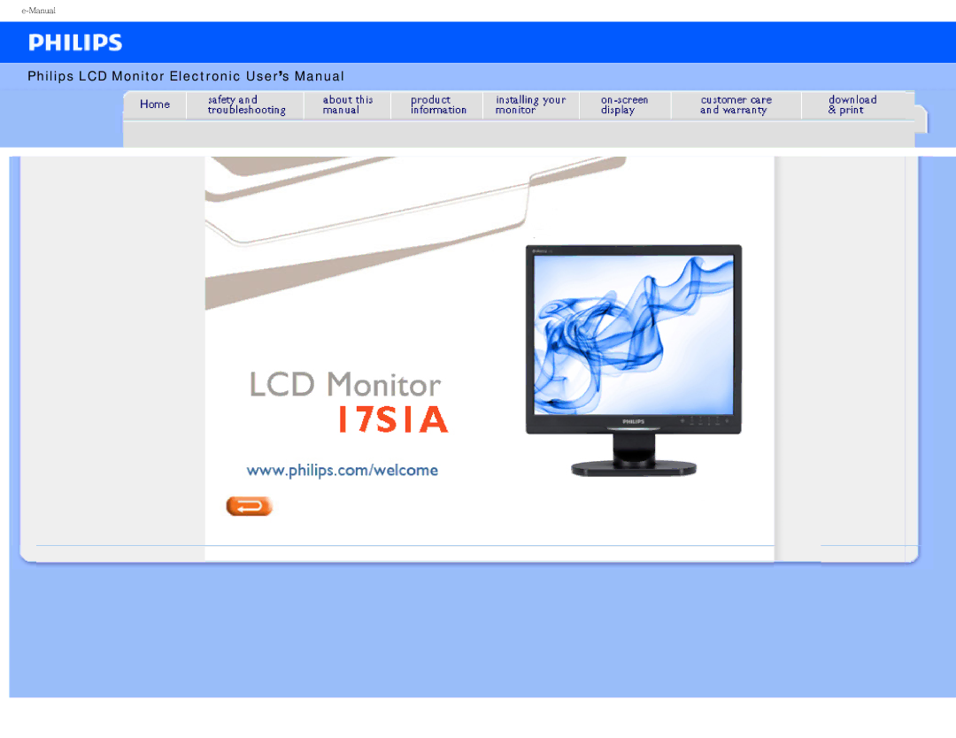 Philips I7SIA user manual Philips LCD Monitor Electronic User’s Manual 