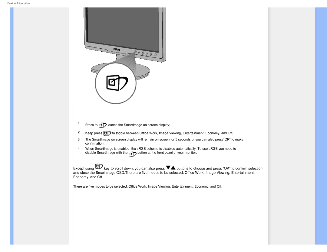 Philips I7SIA user manual Product Information 