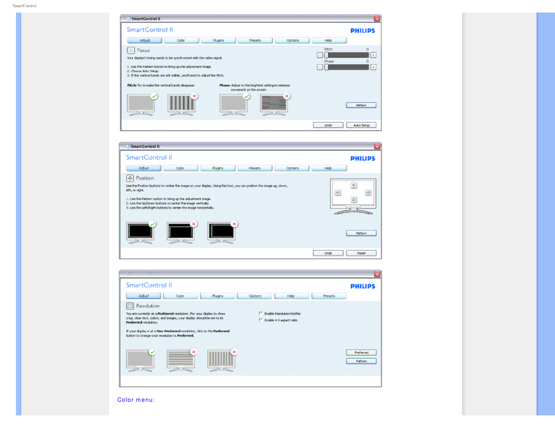 Philips I7SIA user manual Color menu 