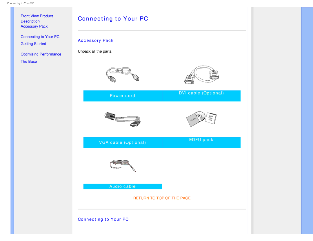 Philips I7SIA user manual Connecting to Your PC, Accessory Pack 