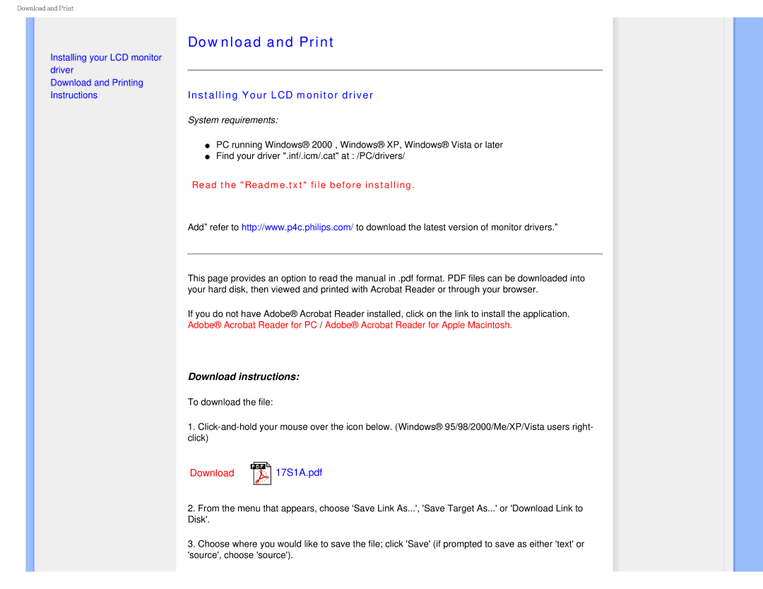 Philips I7SIA user manual Download and Print, Installing Your LCD monitor driver 