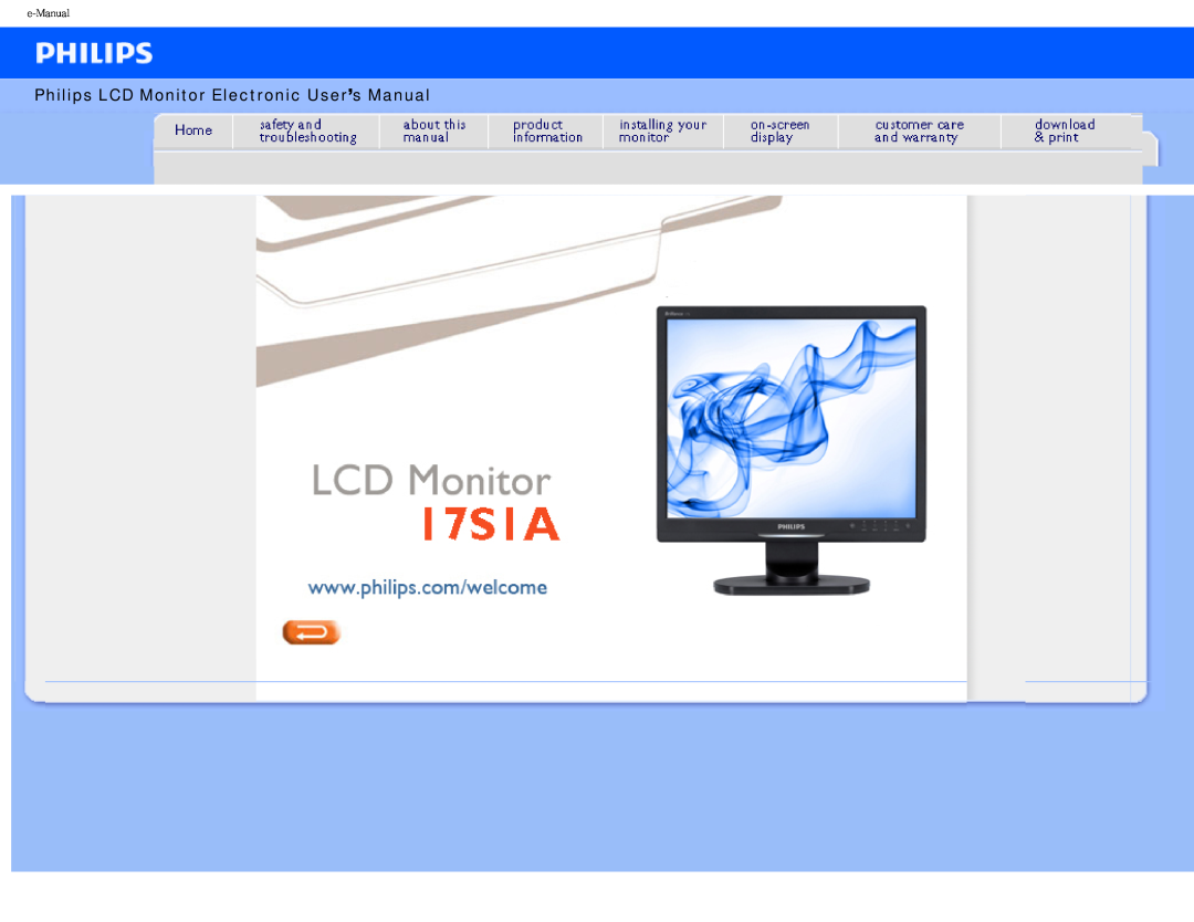 Philips I7SIA user manual Philips LCD Monitor Electronic User’s Manual, e-Manual 