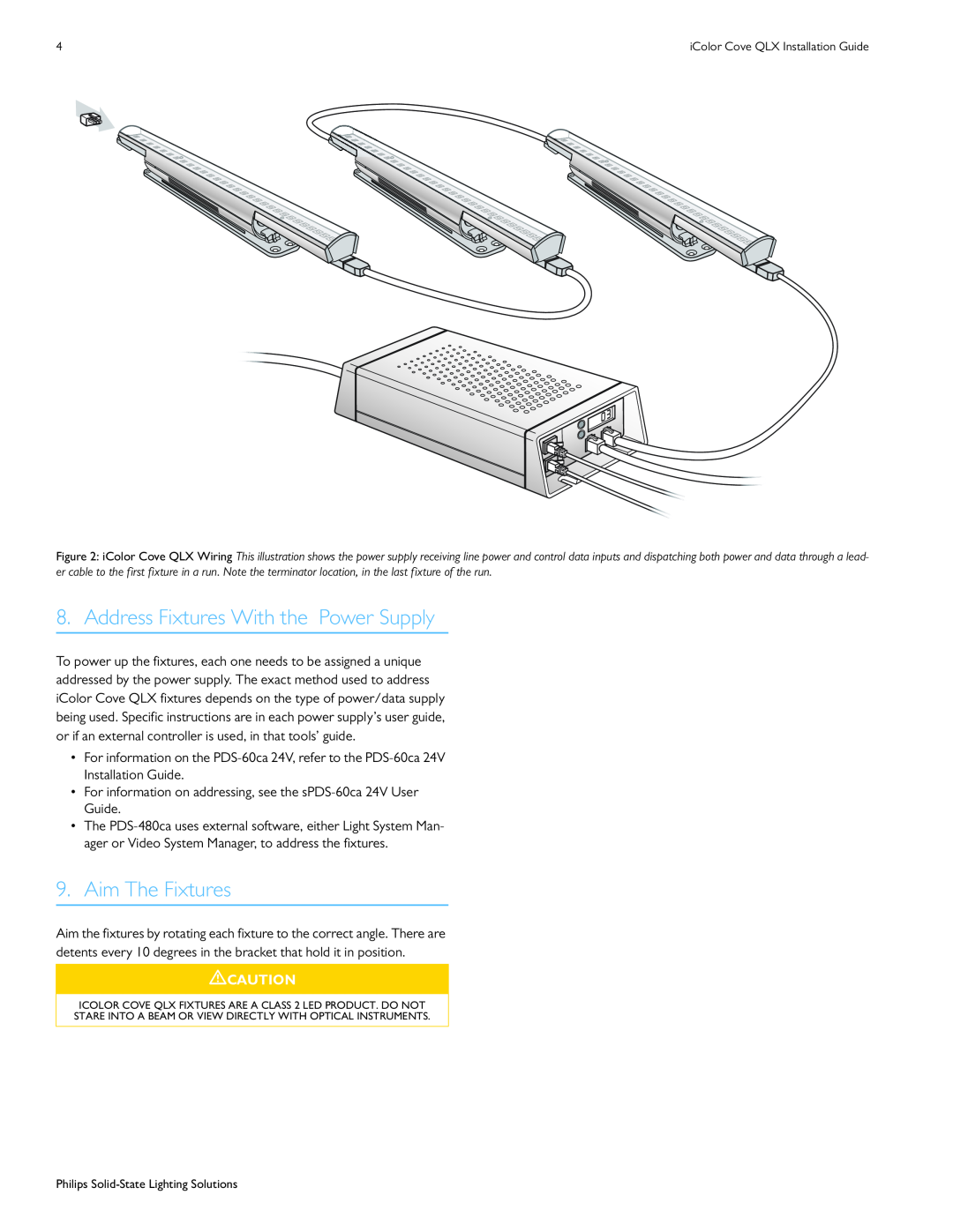 Philips manual Address Fixtures With the Power Supply, Aim The Fixtures, iColor Cove QLX Installation Guide 