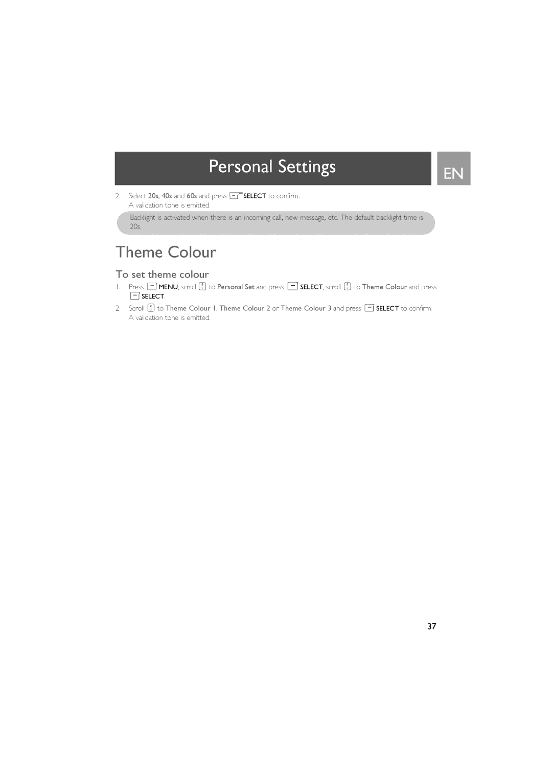 Philips ID937 user manual Theme Colour, To set theme colour 