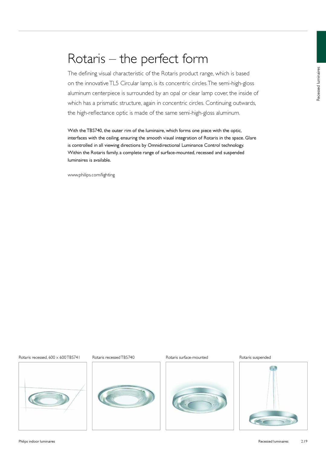 Philips Indoor Luminaires manual Rotaris the perfect form 